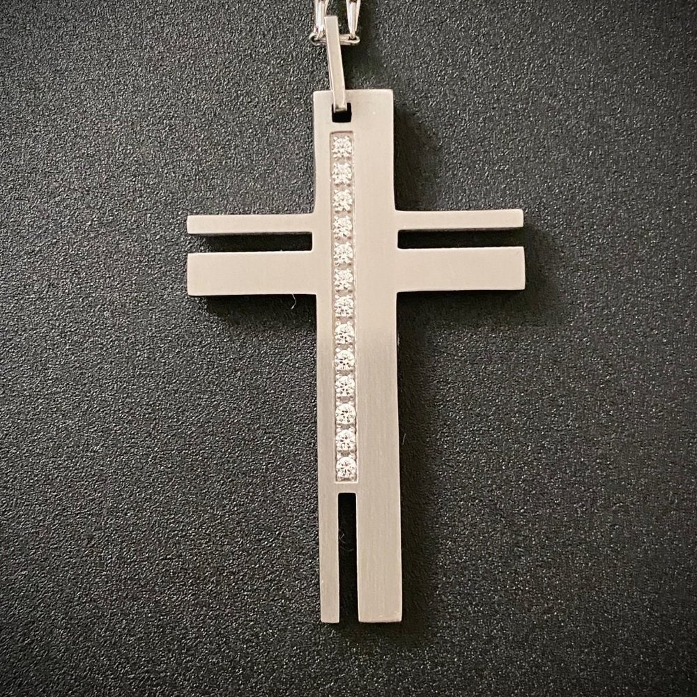 Stainless Steel Cross Pendant with Crystal Zirconia